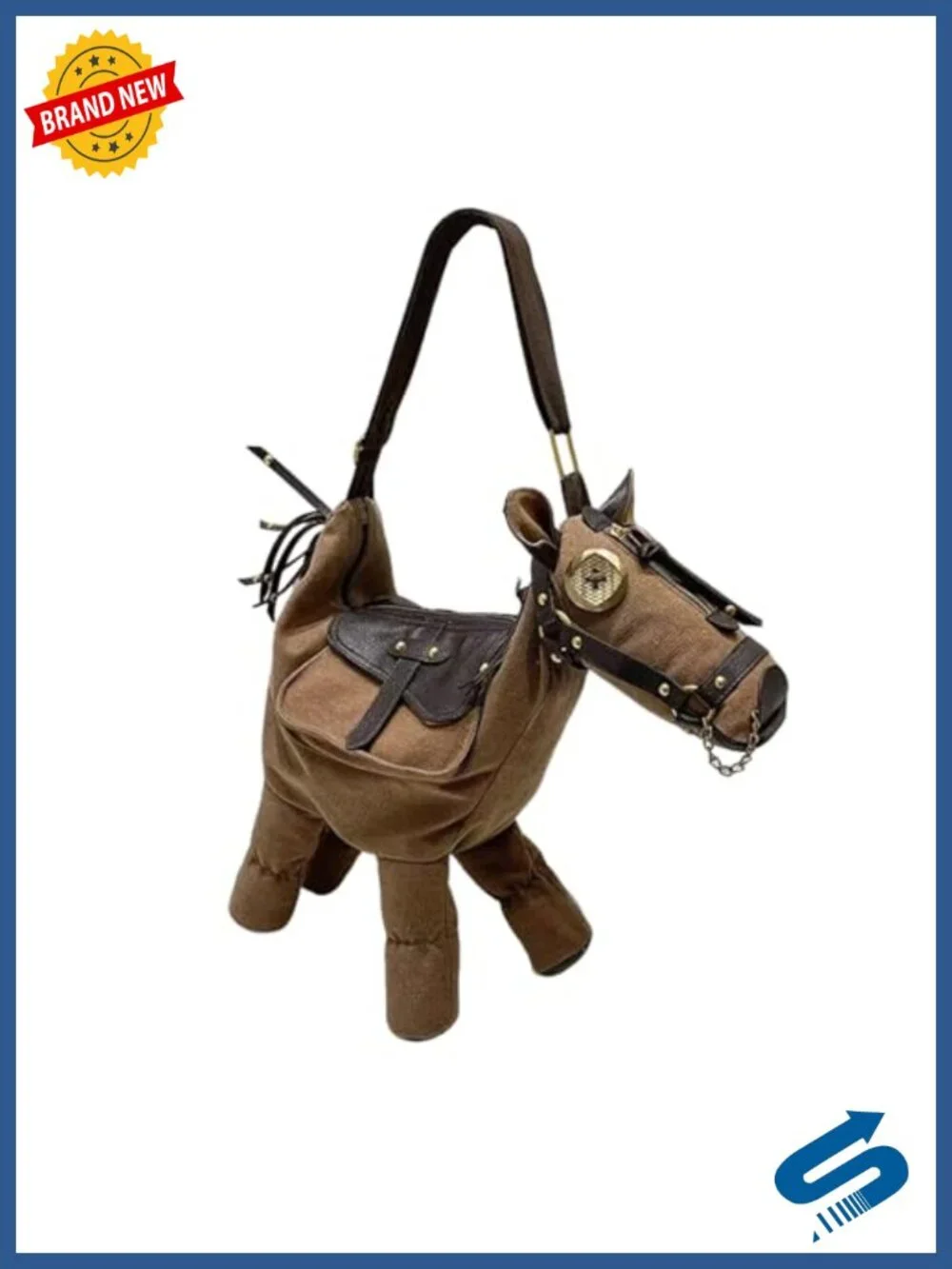 Novelty Horse-Shaped Crossbody Bag with Adjustable Strap, Canvas, Spacious for